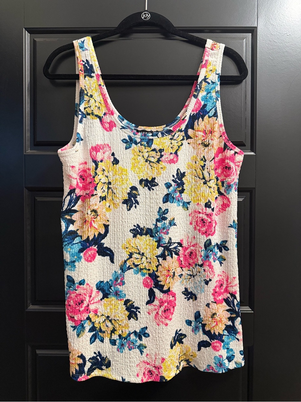 Torrid White Floral Scoop Tank with Pink, Yellow & Blue Flowers